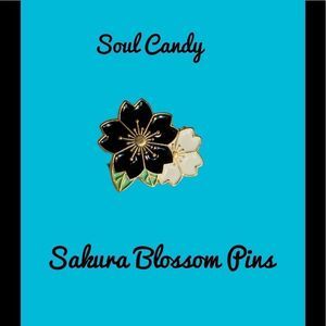 Black & White Double Sakura Blossom Enameled Pin